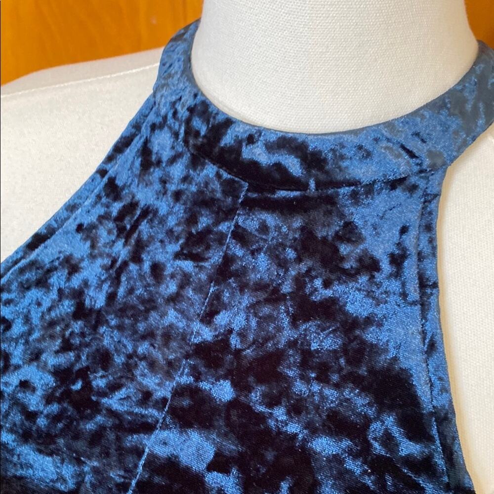 Midnight Blue Velvet Romper Halter Open Back Sleeveless High Neck Whimsigoth - Picture 2 of 11